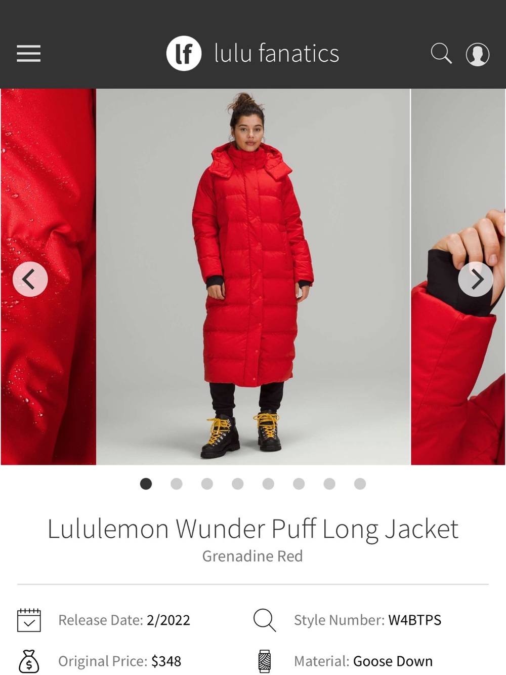 Lululemon Wunder Puff Long Jacket - Grenadine Red